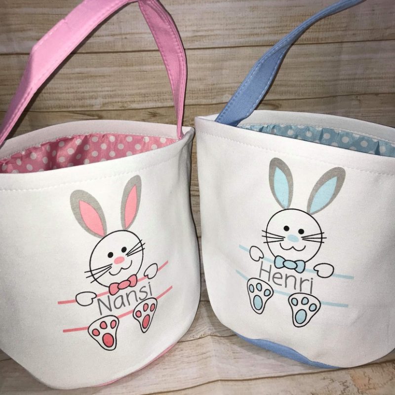 Personalised canvas easter bunny bag blue or pink