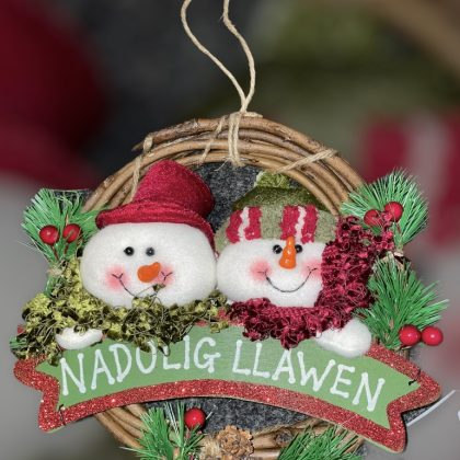 Nadolig Llawen Snowmen Door Sign