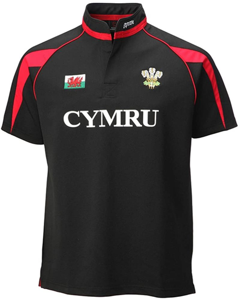 Adult Black Wales Rugby Shirt / Crys Rygbi Cymru Du Maint Oedolion