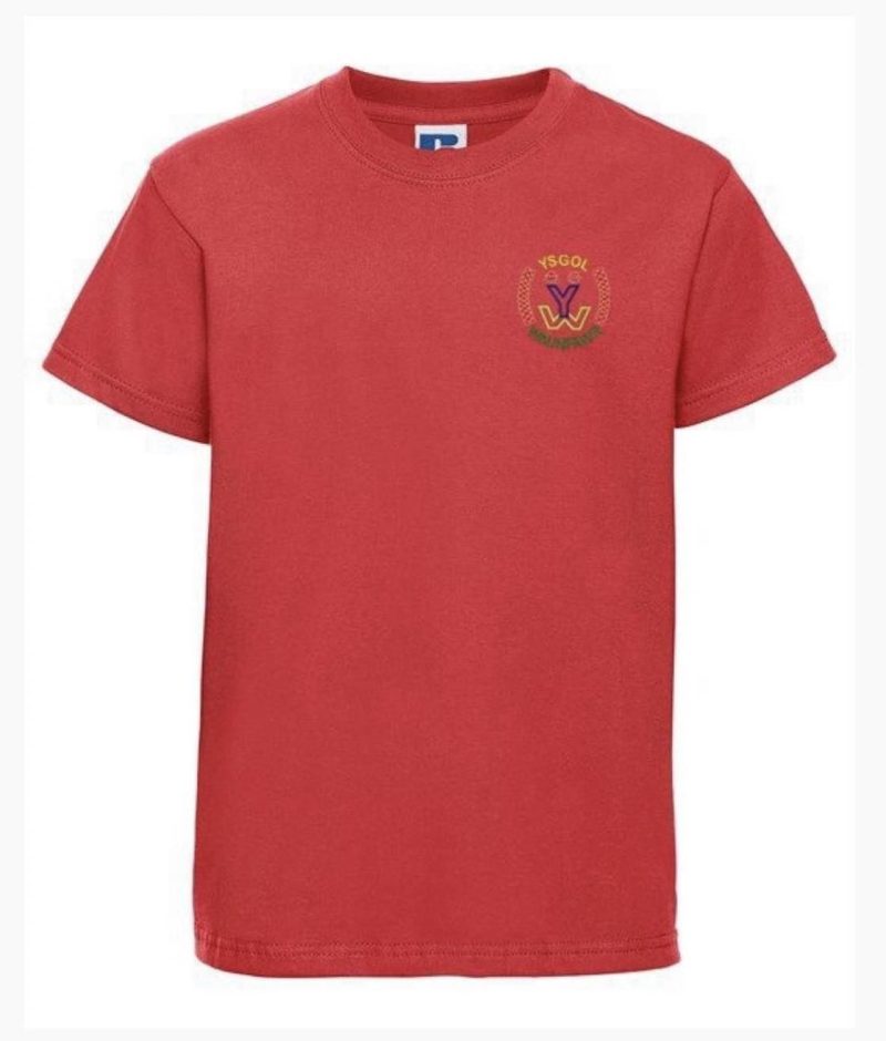crys-t lliwiau ty ar gyfer chwaraeon ysgol waunfawr t-shirt in house colours for sports