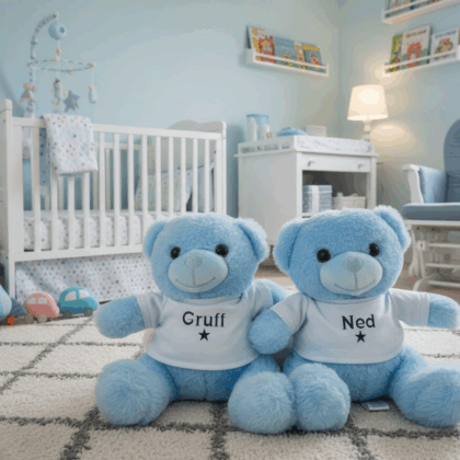 Personalised 25cm teddy pink/grey/ blue
