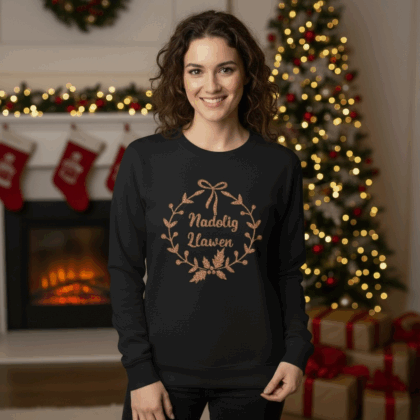 Black copper glitter wreath Welsh child and adult Christmas jumper-ready made