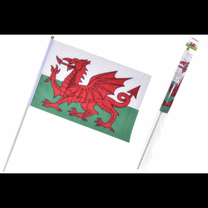 18in x 12in Wales Hand Flag On Wooden Pole