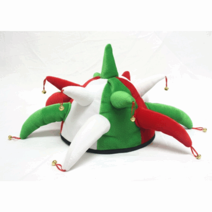 Het cylchau plentyn coch gwyn a gwyrdd jester hat kids