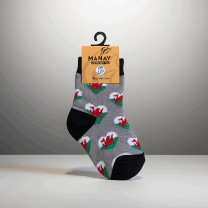 Child Wales dragon grey socks / sanau draig llwyd Cymru maint plant