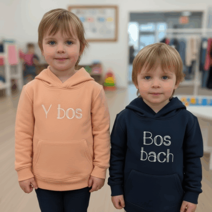 ‘Y bos/ bos bach ‘ welsh navy and salmon Hoodie 6months -6 years