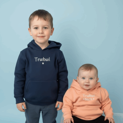Trwbwl/ trwbwl bach ‘ welsh navy and salmon Hoodie 6months -6 years