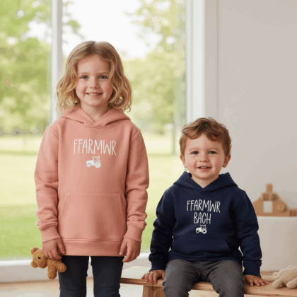 Ffarmwr -welsh navy and salmon Hoodie 6months -6 years