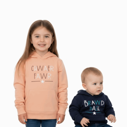 ‘Brawd/ chwaer fawr/bach ‘ welsh navy and salmon Hoodie 6months -6 years